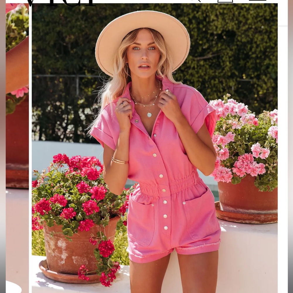 Vici dolls SHELTON COTTON POCKETED DENIM ROMPER - PINK